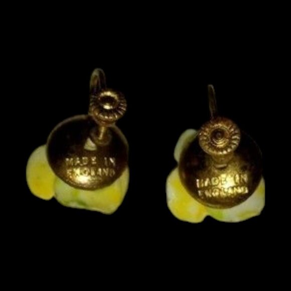 Vintage Made In England Marked Purple Pansy Earrings Screw Back Drop Bone China - Picture 7 of 9